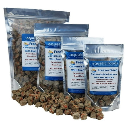 California Blackworms as Freeze Dried with Our Beef Heart Mix for Discus, Cichlids, All Tropical Fish. Made in California USA! - 25 Grams