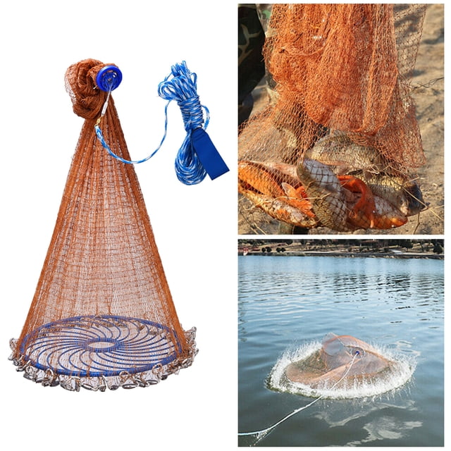 Fishing Cast Net Bait Easy Throw disc bait fish Hand Cast Trap Mesh C 4.2m Aluminum Ring