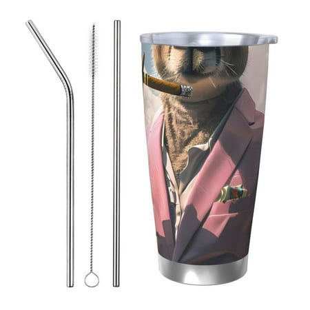 

Bingfone Stylish Kangaroo In Suit for 20 Oz Stainless Steel Travel Mug Double Wall Water Coffee Cup for Home Office Outdoor Works Great for Ice Drinks and Hot Beverage-Straw Three-piece Set