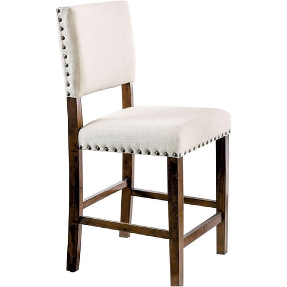 JERFIT 2-Pack Upholstered Dining Chairs with Nailhead Trim, Padded Fabric Seat and Solid Wood Frame, Brown and Ivory Accent Side Chairs for Kitchen and Dining Room