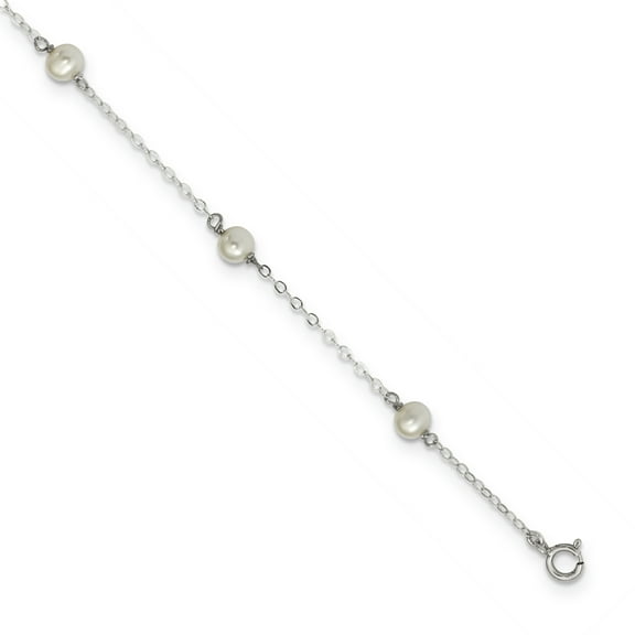 Primal Silver Sterling Silver Rhodium-plated 4-5mm White Semi Freshwater Cultured Pearl 5 Station Bracelet