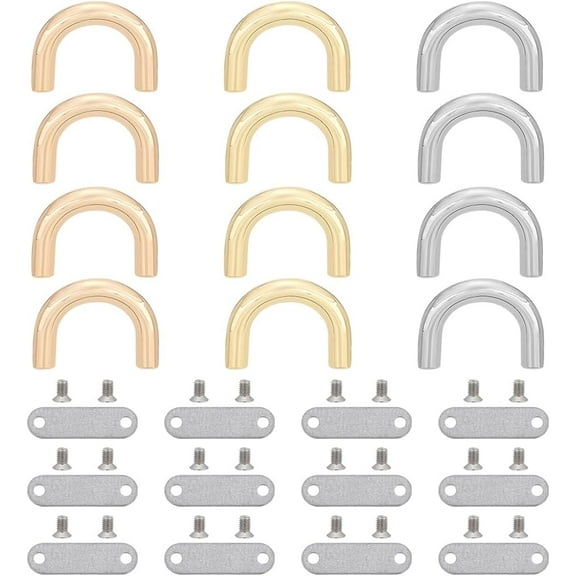 12 Sets U-shape Buckles for Bags 3 Colors D-ring Purse Chain Connectors Handbag Top Handle Holder Buckles Purse Suspension Clasps Bag Chain Side Clip Buckles DIY Craft Bag Making Hardware
