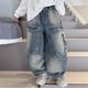 thumbnail image 1 of WILLBEST Pantalones Mujer Pantalones Vaqueros Cómodos para Niños, Pantalones Largos Con Cintura Elástica para Uso Diario Escolar, Conjuntos Casuales de Otoño E Invierno. 7-8 Years, 1 of 8