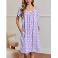 thumbnail image 4 of Ekouaer Nightgowns for Women Short Sleeve Moo Moos Ladies House Dress with Pockets Pleated Sleepshirts Soft Sleepwear, 4 of 6