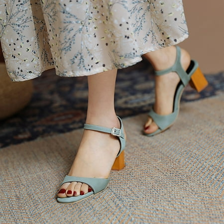 

Fashion Solid Color Microfiber Leather High Heels Ladies Summer Sandals