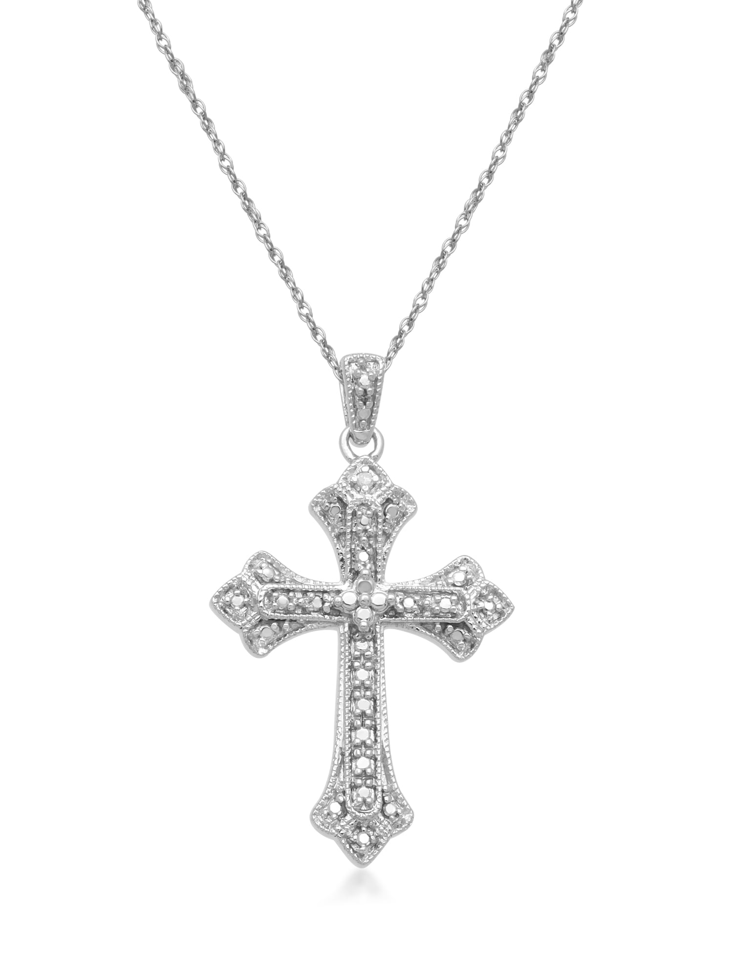 White Diamond Accent Sterling Silver Cross Pendant, 18