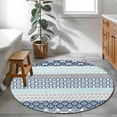 thumbnail image 4 of Boho Blue Aqua Round Area Rug 4 FT, Non Slip Indoor Outdoor Rug, Geometric Stripes Tribal Bohemia Retro Washable Soft Circular Carpet Non-Shedding Floor Mat for Coffee Table Nursery Foyer Balcony, 4 of 8