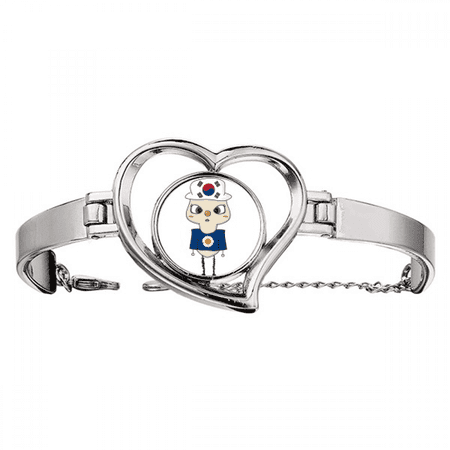 Korea Country Asia Seoul Flag UU Bracelet Heart Jewelry Wire Bangle