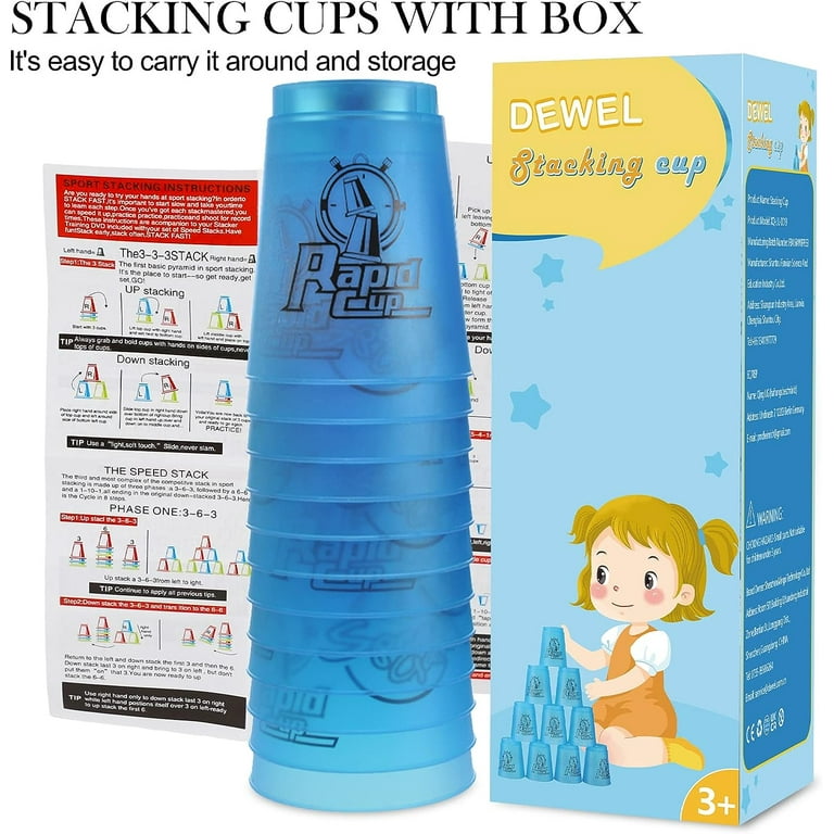 DEWEL 12 Pack Stacking Cups Quick Stack Cups with 15 Stack Ways, Classic  Speed Training Game Toys, Kids Family Stack Cups Play Set Christmas Gift  for Boys Girls Toddlers, Blue 
