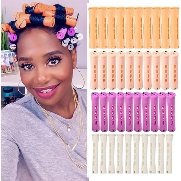 wonima02 40pcs Perm Rods Set for Natural Hair 4 Sizes Cold Wave Rods Hair Rollers for Women Curling Rods for Long Medium Small Hair Curler Styling DIY Hairdressing Tools(Orange+Beige+Purple+white)