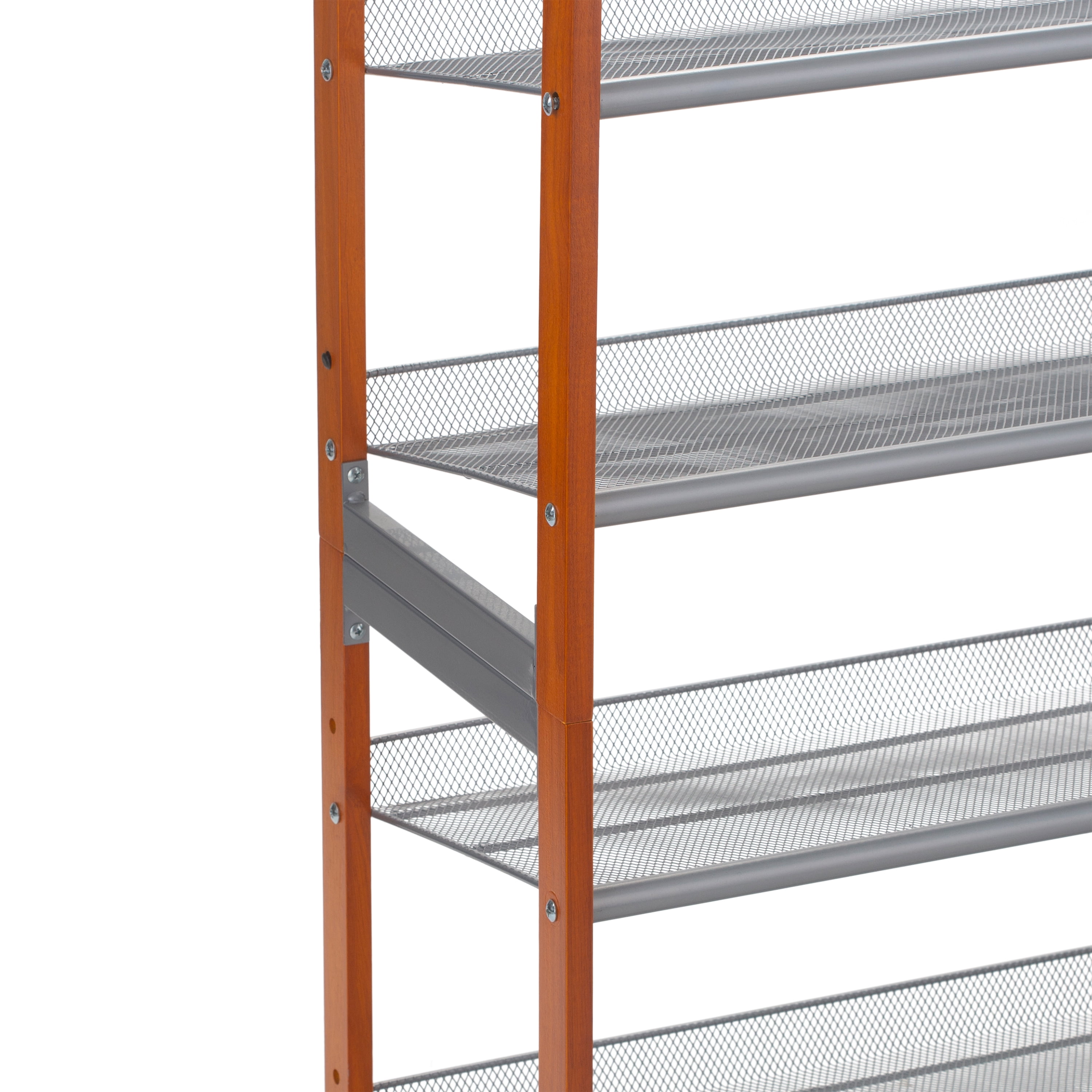 Organize It All 4 Tier Wooden Stackable 16 Pair Shoe Rack in Chrome