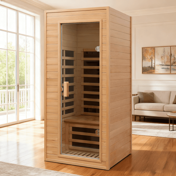 Kemei Far Infrared Indoor Sauna 1 Person Hemlock 1290W