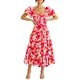thumbnail image 1 of Vestido PRETTYGARDEN Midi de Verano con Escote Cuadrado y Mangas Abullonadas Rojo S, 1 of 5