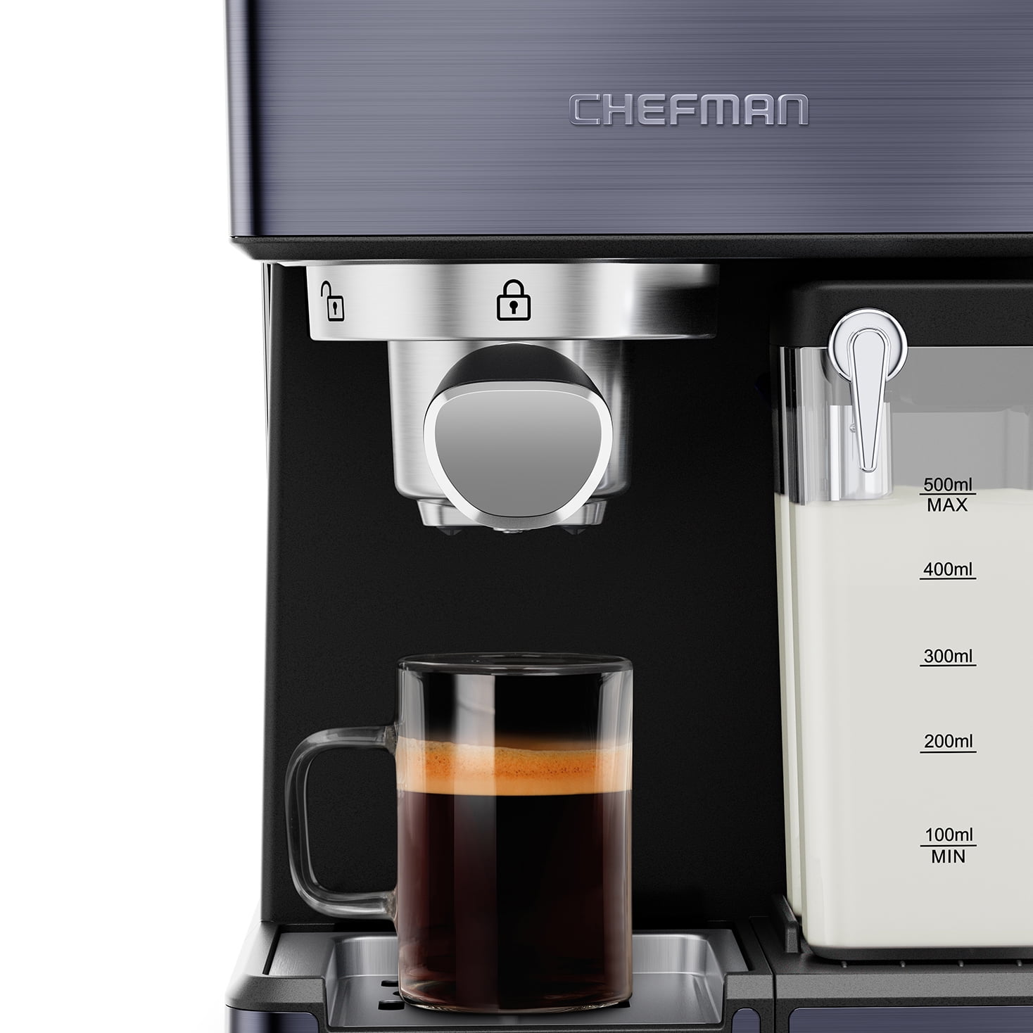 Chefman 20-Bar, 2-Cup Black Stainless Espresso Machine
