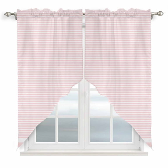 Farmhouse Pink White Striped Kitchen Window Curtains, Swag Curtains Valance for Bedroom Living Room Bathroom, Modern Stripes Rod Pocket Window Treatment Curtain Block Drapes 2 Panels 28"x36"
