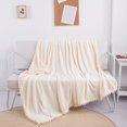 thumbnail image 1 of Manta de franela con pompón Manta de siesta Cobija de cama acogedora Manta suave para sofá cama Apto para todas las estaciones (Marfil, 150x200cm), 1 of 5