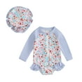 thumbnail image 1 of Boiiwant Kids Girls 2 Piece One Piece Swimsuits Flower Print Long Sleeve Round Neck Ruffle Rash Guard Rompers Swimsuit +Swimming Cap Toddler Baby Girls Zip Up Bathing Suit Beachwear, 1 of 9