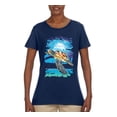 thumbnail image 2 of Swimming Sea Turtle Animal Lover Womens Graphic T-Shirt, Navy, X-Large, 2 of 3
