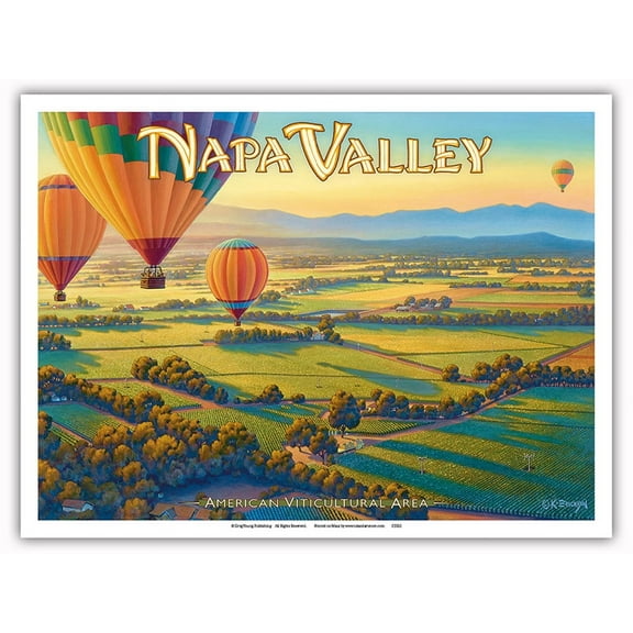 Napa Valley Wineries by Hot Air Balloon - California Vineyards Wine Country Art by Kerne Erickson - Master Art Print (Unframed) 9in x 12in