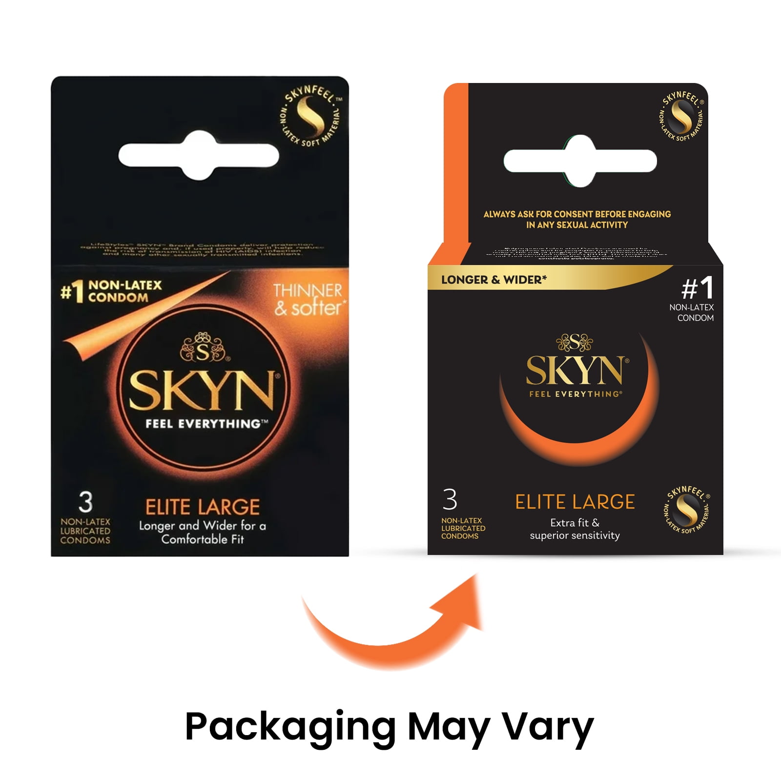 (3 pack) SKYN, Elite Large Non-Latex Lubricated Condoms, 3 Count