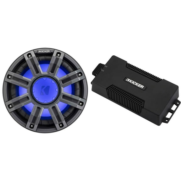 Kicker 48PXA6001 Weatherproof Powersport Mono Amp & 10" 4 Ohm Premium Marine Free-Air Subwoofer (Charcoal Grill )