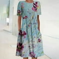 thumbnail image 2 of Dyegold Sundresses for Women Casual Beach - Plus Size Dress for Women Crewneck Short Sleeve Floral Print Pleated Front Maxi Sundresses ​Ruffle A Line Beach ​​Dress, 2 of 5