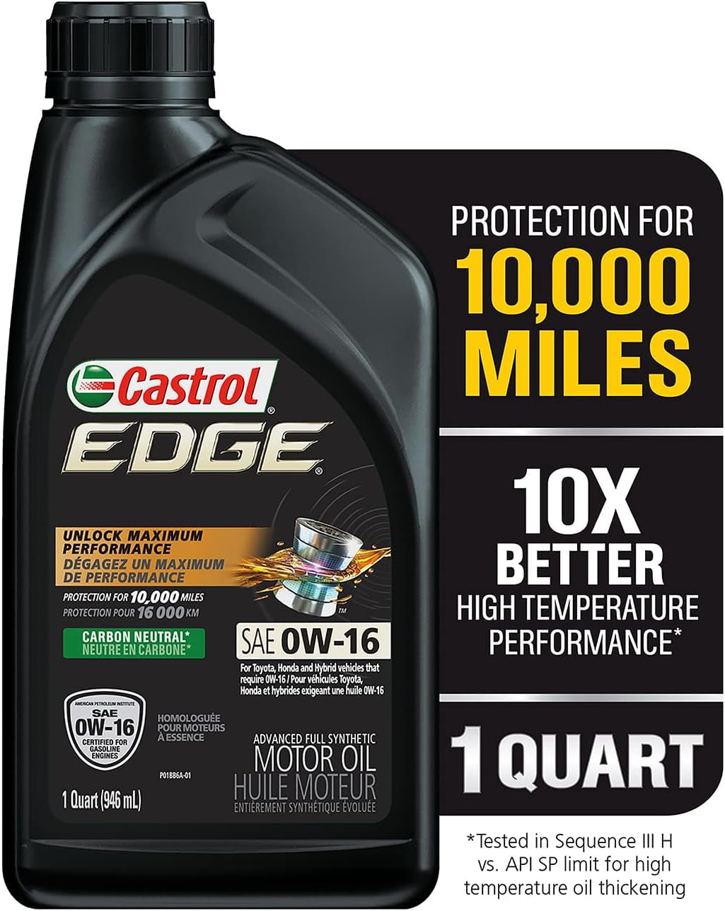 Castrol Edge 0W-16 Advanced Full Synthetic Motor Oil, 1 Quart, Case of 6