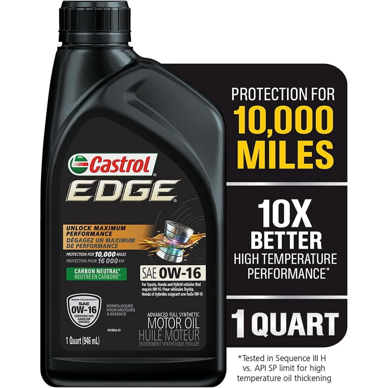 Castrol, Full Synthetic Motor Oil, 0W-16, 1 Quart, Case of 6