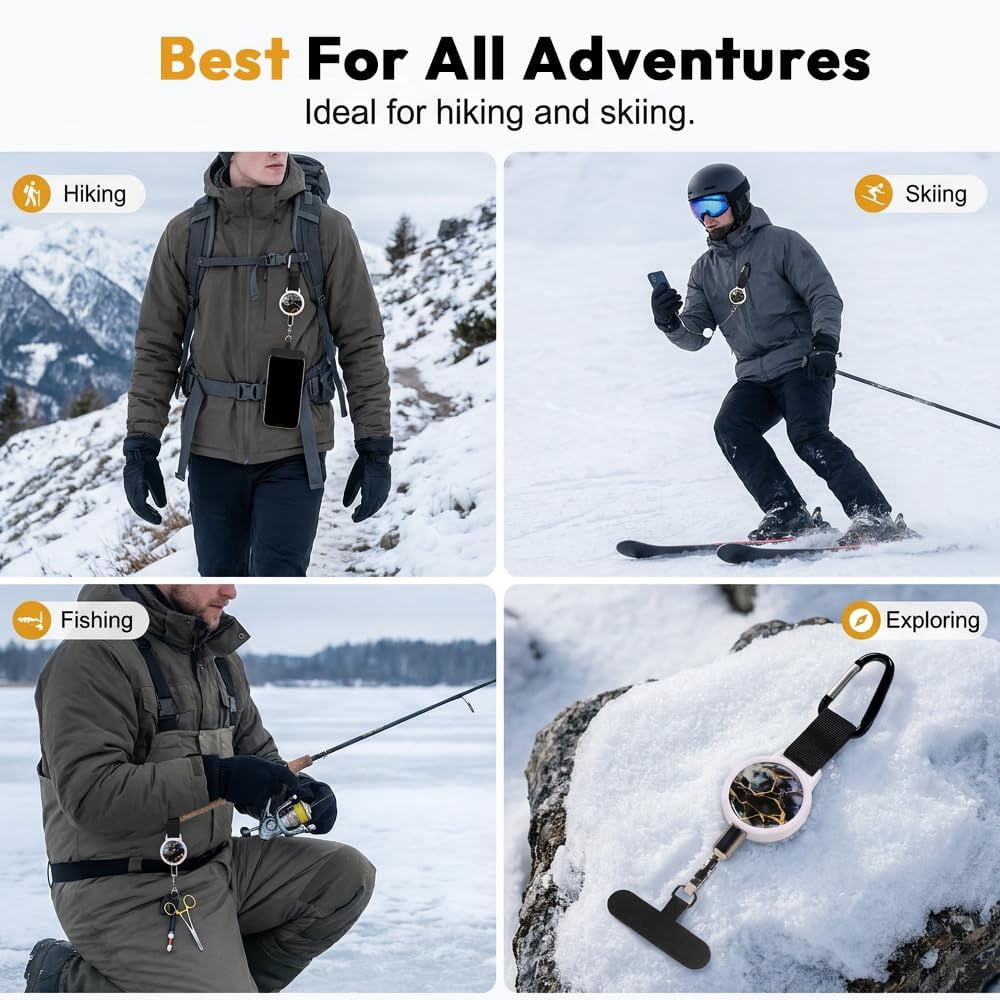 Retractable Phone Lanyard - Anti-Theft Tether with 360° Swivel Carabiner for Hiking Skiing Cycling