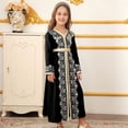 thumbnail image 2 of Quotay Robes pour Préados Élégantes Abaya Brodée Col Rond Manches Longues Robe de Soirée avec Garniture en Dentelle Robe Longue Unie Noir,13a, 2 of 3