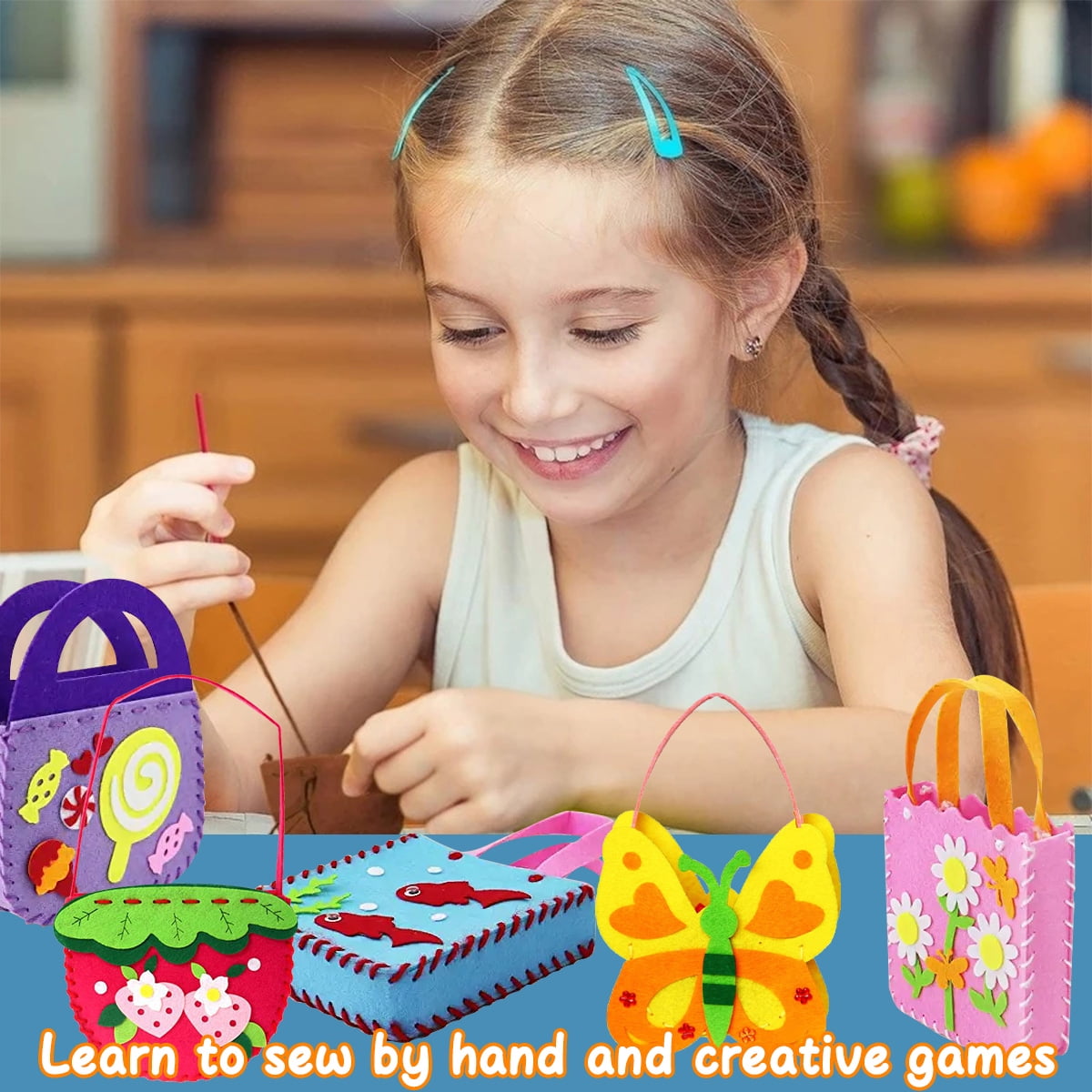 Lieonvis 8 Pieces Kids Sewing Bags Kits Crafts Set Sewing Purses Kits  Fabric Hand Crafts Sewing Kit,Learn to Sew Educational Toys,Kids Sewing  Crafts Supplies,Girls Craft Gifts DIY Craft 