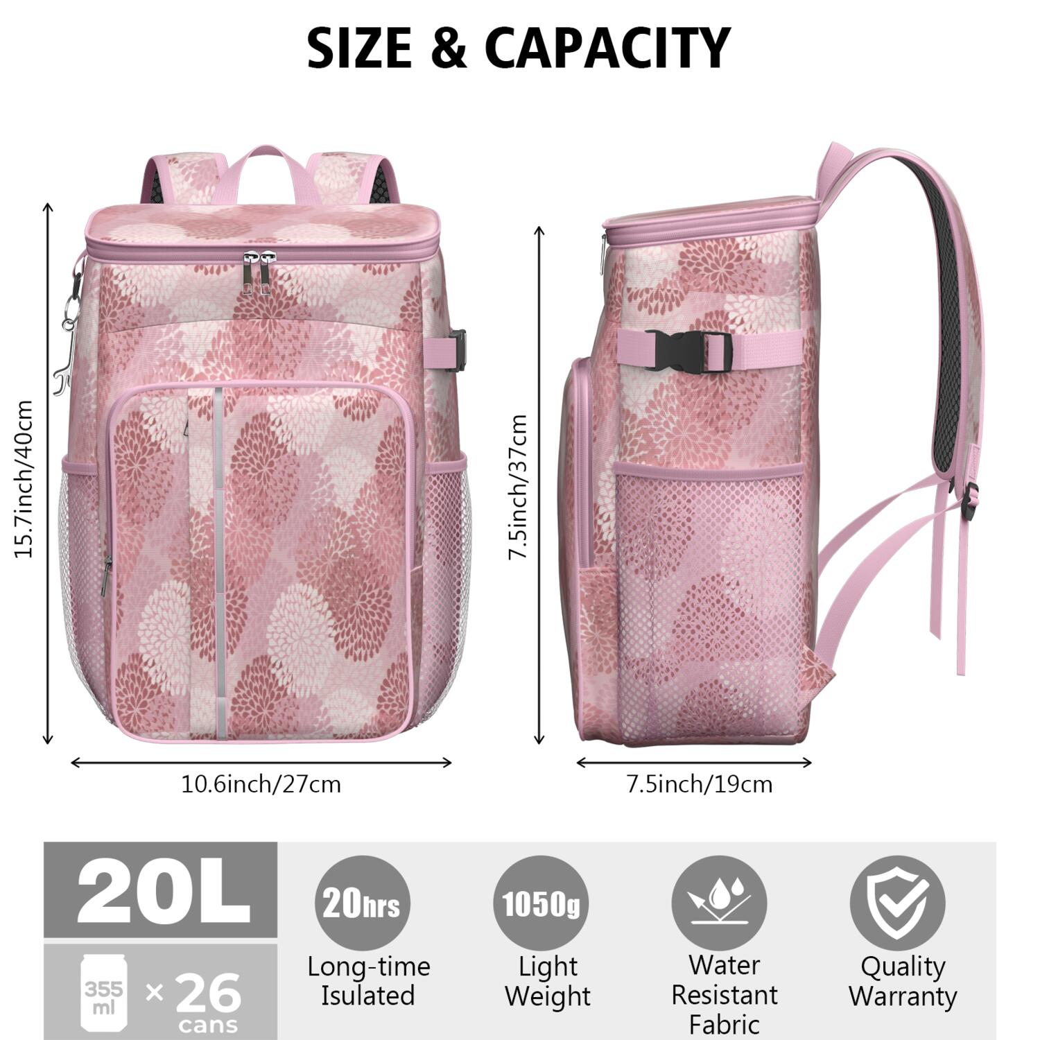 Travel Cooler Bag - Boho Bohemia Pioneer Flower Art Camping Beer Cooler Backpack with Bottle Opener- Waterproof Insulated Picnic Backpacks - Cooler Bag for Beach