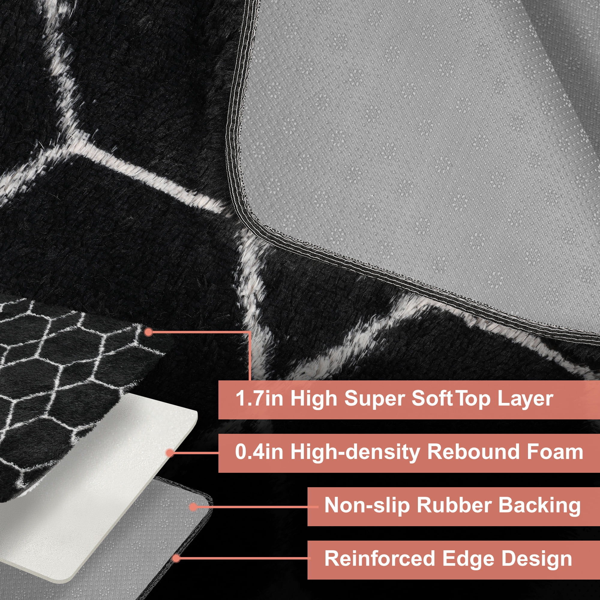 Nefoso Shag Geometric Area Rug, 5ft x 8ft Soft Fluffy Area Rugs for Living Room Bedroom Decor Carpet, Black & White