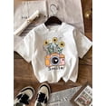 thumbnail image 1 of Young Girl Casual Cartoon Flower Camera Print Short Sleeve Solid Color T-Shirt, Summer, 1 of 6