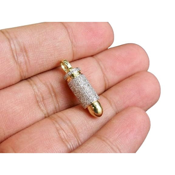 10K Yellow Gold Plated 3D Diamond Bullet Pendant – Stunning Iced-Out Charm With 0.35 Ct Diamonds, 1 Inch Statement Jewelry