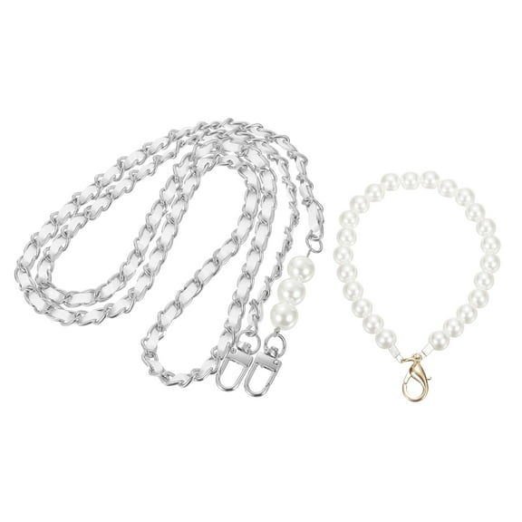 Purse Chain Strap, Replacement Strap with Phone Lanyard, 49 Inch, Silver & White