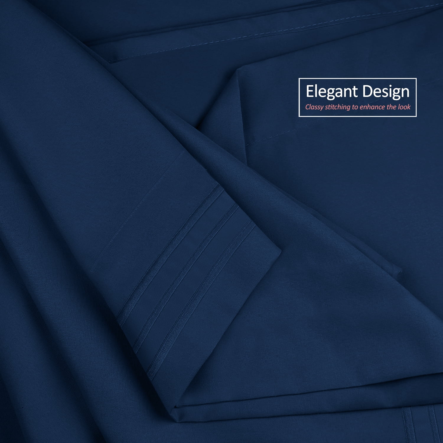 Clara Clark Premier 1800 Microfiber Collection 3-Line Bed Sheet Set, Twin XL Size, Navy Blue