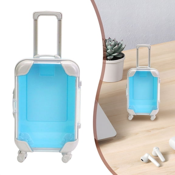 Mini Suitcase Party Favor Box - Colorful Mini Plastic Suitcases for Party Favors with Lid, Retractable Handle & Rolling Wheels for Travel Theme Decorations, Clear Blue