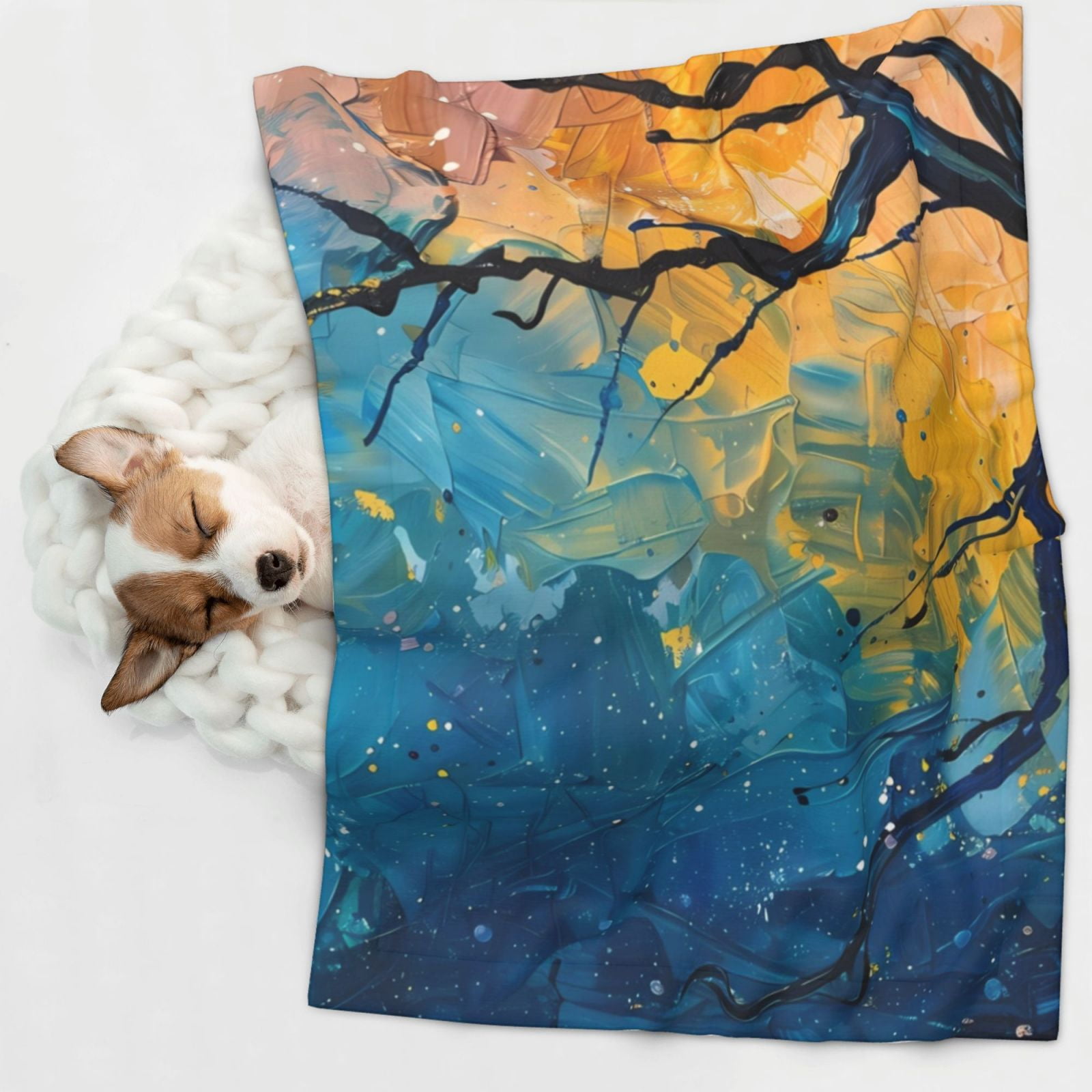 Naloa Abstract Night Sky Tree Dog Blanket, 3 Sizes Cat Blanket for Indoor Cats Large Medium Small Dog Gifts-Small