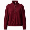 thumbnail image 3 of Sweatshirt for Women Qiggri Women's Waffle Knit Stand Collar Sweatshirt Half Button Long Sleeve Loose Pullover Top With Pockets Lightweight Fall Top XXL, 3 of 6