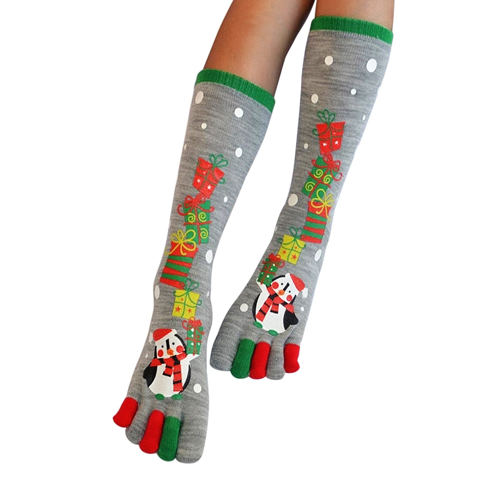 Christmas Toe Socks for Women Novelty Knee Highs Cotton 5 Toes Socks ...