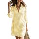 thumbnail image 2 of Neewe Women's Stripe Shirt Dress Collared Ruffle Hem Long Roll Up Sleeve Mini Dresses Daily Outfits, 2 of 8