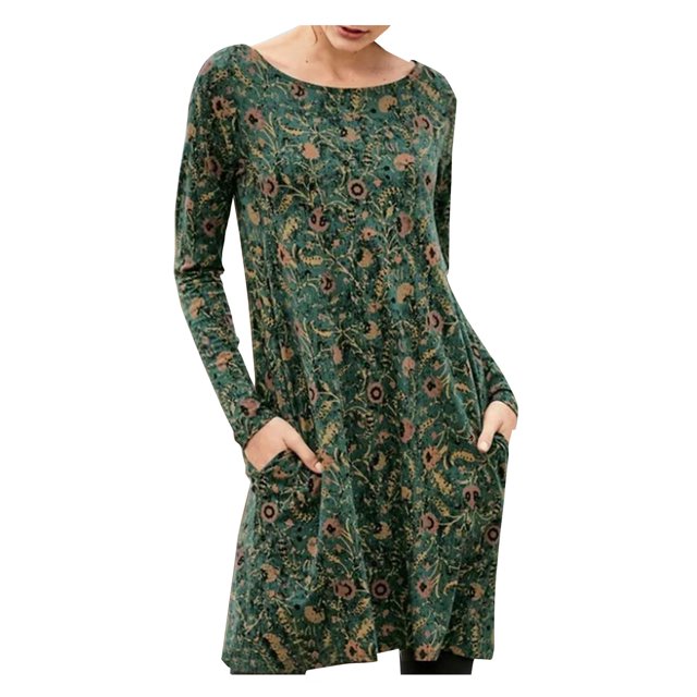 Gibobby Vestidos de sueter Vestido para mujer Cuello redondo Diario Casual Vestidos sueltos(Verde,XL)