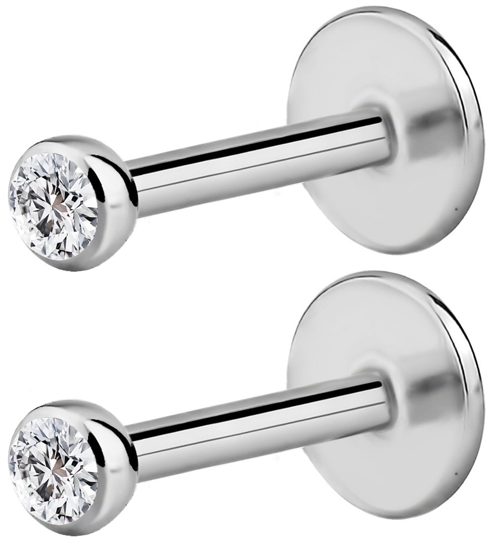 4mm-10mm Forbidden Body Jewelry Surgical Steel Earrings Internally Threaded Micro CZ Gem Top Tragus//Helix//Labret Stud with 2mm Top 18G