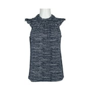 Adrianna Papell Crew Neck Ruffled Cap Sleeve Keyhole Back Stretch Knit Top-NAVY WAVE STRIPE / S