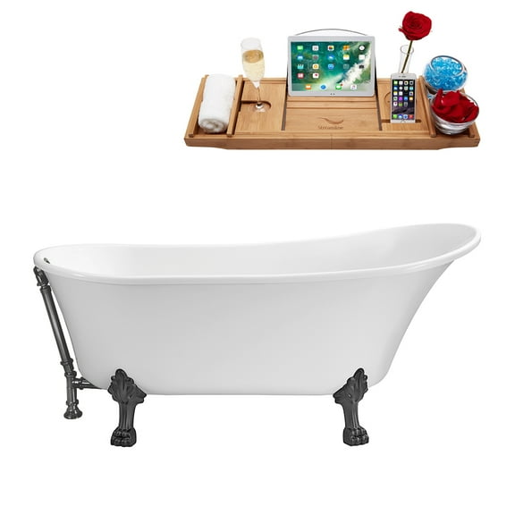 67" Streamline N340BGM-BGM Soaking Clawfoot Tub and Tray With External Drain