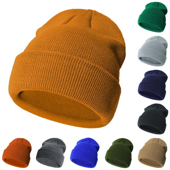 lnmuld Solid Kids Solid Color Ribbed Knit Cuffed Beanie Toddler Boys Girls Stretch Warm Winter Skull Cap Outdoor Windproof Hat Orange1,2-6 Years