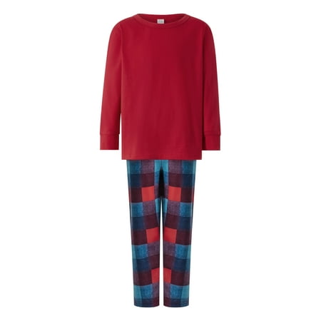 

TOPGOD Family Matching Christmas Pajamas Sets Red Long Sleeve Tops Plaid Pants or One-piece for Dog
