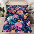 thumbnail image 2 of Manfei Watercolor Peony Flower Bed Sheets 4pcs, Colorful Floral King Sheets, Oil Painting Blossoms Sheet Set, Luxury Bedroom Decor, 2 of 7