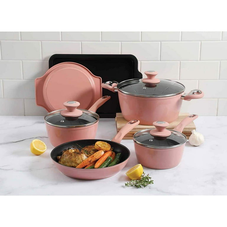 Oster Lynhurst 12 Piece Nonstick Aluminum Cookware Set in Pink